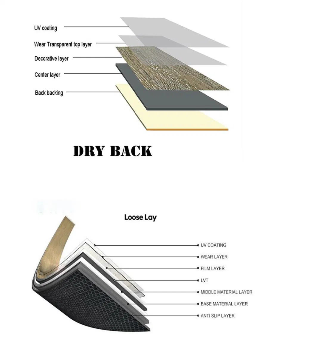 Luxury Fireproof Wood Design 1.5mm - 6mm Dry Back Vinyl Plastic PVC Floor Lvt Glue Down Vinyl Tile Flooring